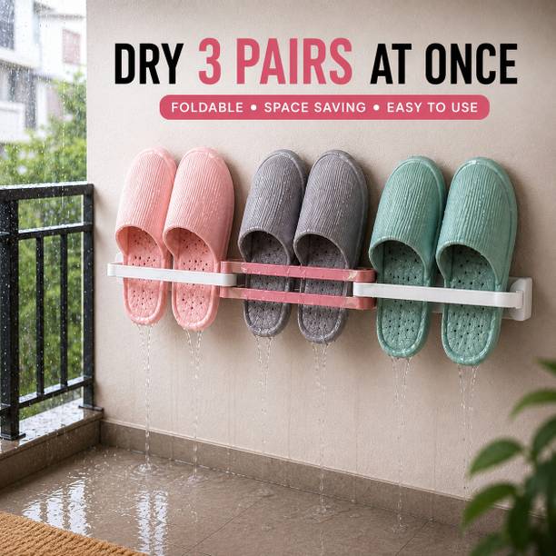 Isha's Ethantic Hub Foldable Slipper Drying Rack 3 Tier | Wall Mounted | Space Saving | 3 Pairs Plastic Collapsible Shoe Stand