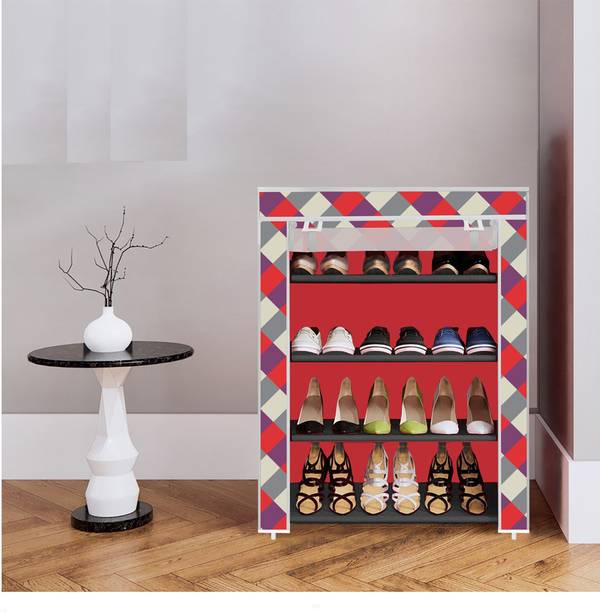 BEEYZELL 4 Shelf Foldable Collapsible ShoeRack Plastic Collapsible Shoe Stand