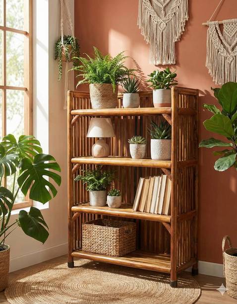 EVRA Wood Bamboo Cane Multipurpose Book Shelf Shoe Rack Chappal Stand for Home Office Bamboo Shoe Stand