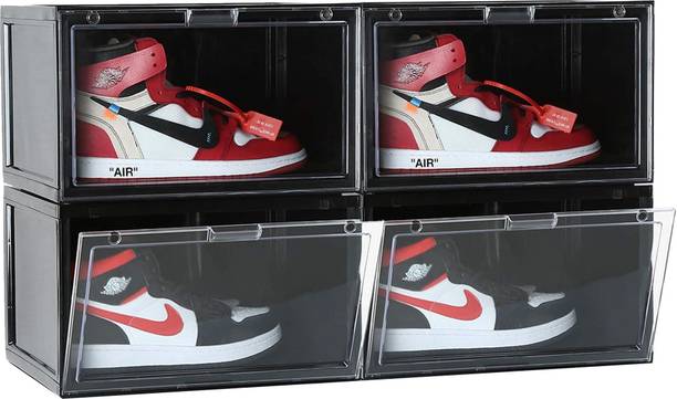 Sasimo Plastic Sneaker Containers Bins Portable Storage Organizer Space Saving Foldable Plastic Collapsible Shoe Stand