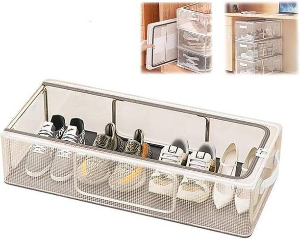 GOLDENEYEHOUSE Transparent Shoe Organizer Box, Stackable Foldable Sneaker Storage Container-1 Plastic Collapsible Shoe Stand