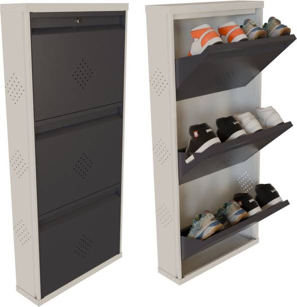 KRUGER 3 Door 21x43x5.5 inch 6 to 9 Shoe Capacity Wall Mounted Centralised Lock Metal Shoe Rack