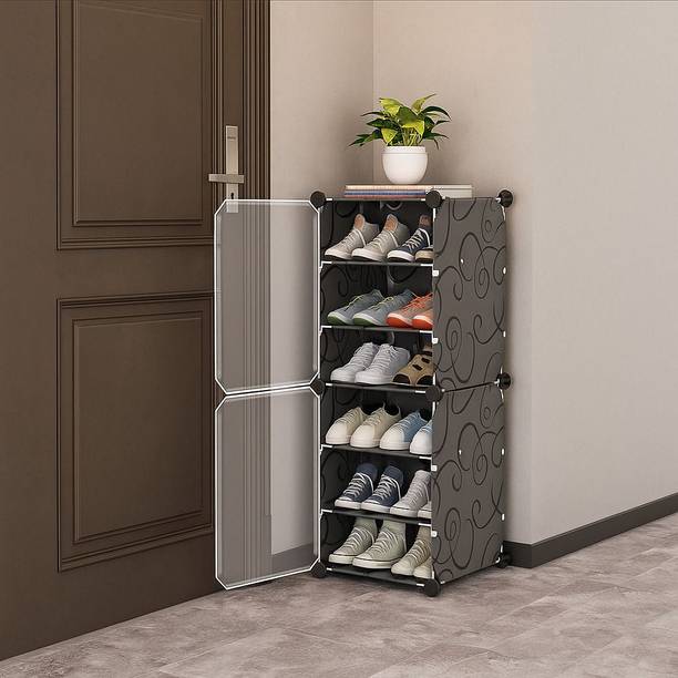 KriShyam ® Shoe Rack Organizer 12 Pair Tower 6 Shelve 2 Door Portable Shoe Rack Plastic Collapsible Shoe Stand