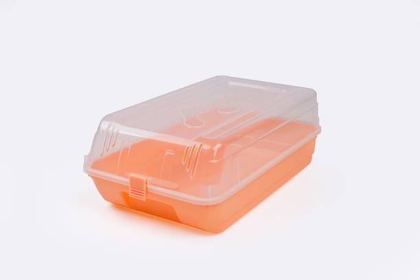 Finner Plastic Foldable Stackable Shoe Box Orange Color 1Pc Plastic Shoe Rack