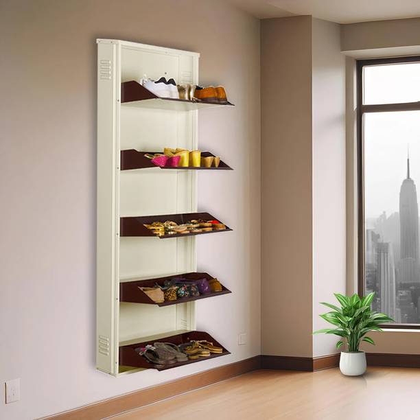 Delite Kom 24 Inch Wide, 5 Shelf | Store 15 Shoe/25 Slipper | Lockable, Wall Mount Metal Shoe Rack