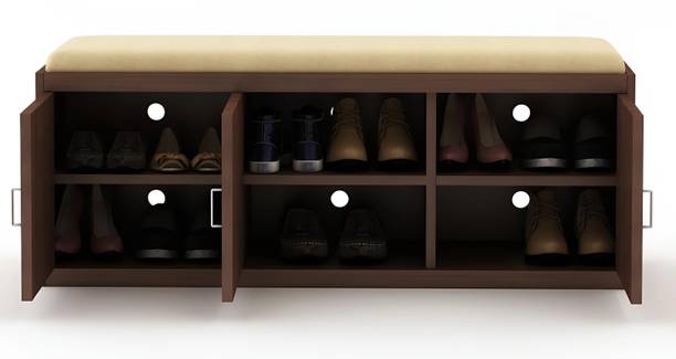 Floresta Wud Engineered Wood Shoe Rack with 3 Door and Cushion Seat for Living Room / Home Engineered Wood Shoe Rack