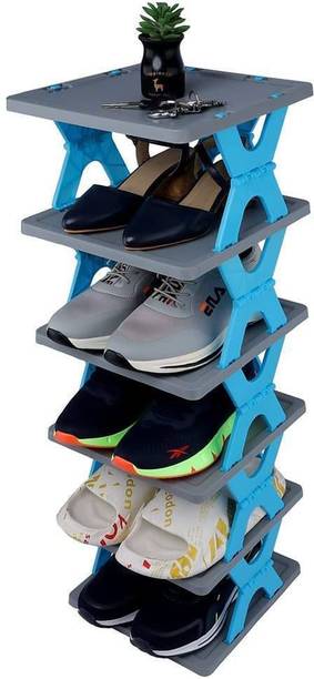 Suvaniq 6 Layer Foldable Plastic Shoe Rack Space Saving Storage Organizer for Home Use Plastic Shoe Rack