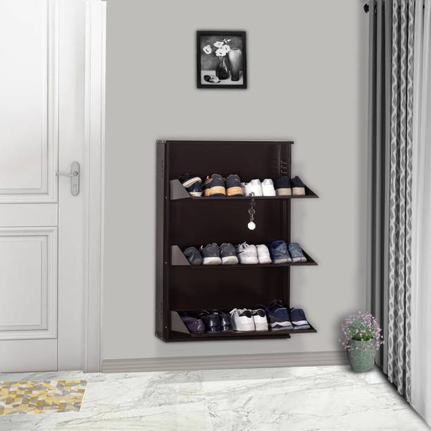 Delite Kom 29 Inch Wide, 3 Shelf | Store 12 Shoe/18 Slipper | Lockable, Wall Mount Metal Shoe Rack