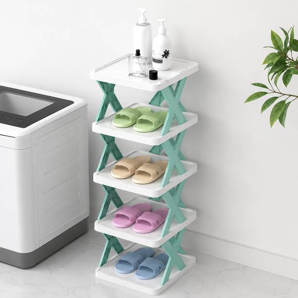 QONETIC Plastic Shoe Rack Foldable 5 Layer Adjustable Organizer for Home and Flats Plastic Shoe Rack