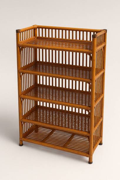 Treehouse 5-Tier Open Storage Rack – Multipurpose Rattan-Style Shelf for Home & Office Cane, Bamboo, Solid Wood, Engineered Wood Shoe Rack