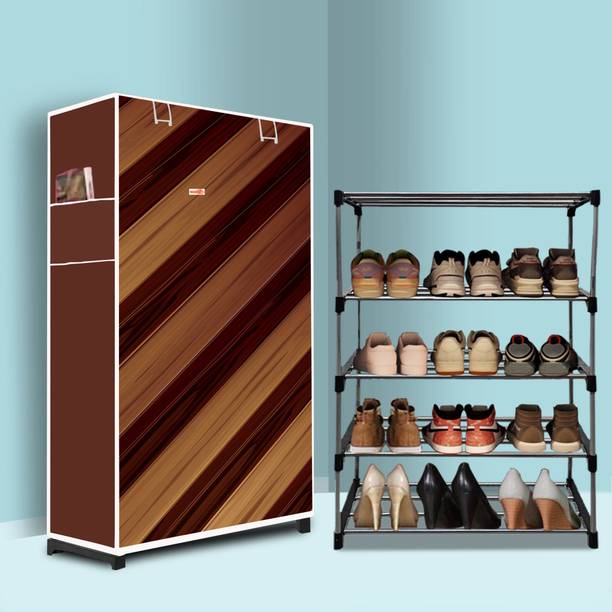 ZENVEXYO 4 Tier Foldable Shoe Rack – Space Saver, Universal for Entry, Bedroom & Balcony Metal Collapsible Shoe Stand