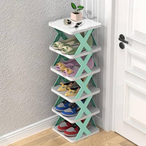 Qiweeas 6-Layer Plastic Shoe Rack for Home – Stackable & Adjustable Shoe Organizer Plastic Shoe Rack