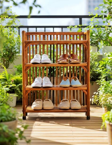Zaydio 4 Tier Bamboo Footwear Organizer Rack for Balcony Patio Home Shoe Storage Bamboo Collapsible Shoe Stand