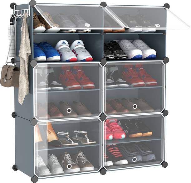 Keekos 12-Shelf-6-Door Plastic Cubort Shoe Rack Metal Collapsible Shoe Stand