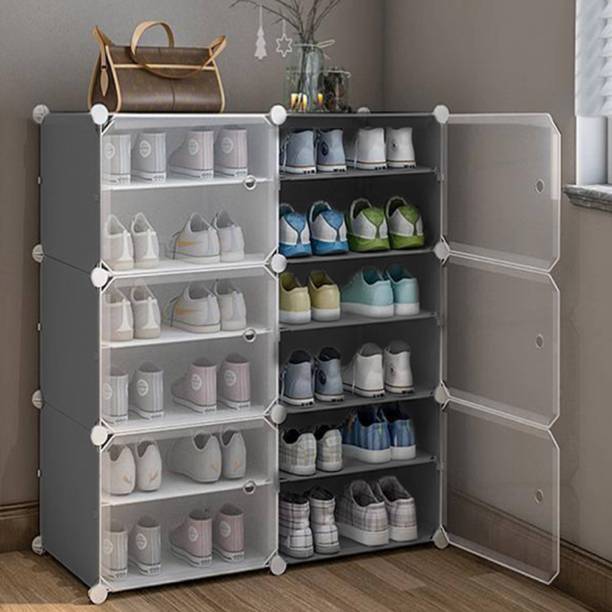 Coroid 12-Shelves-6-Door Shoe Rack Multipurpose Storage for Home Bedroom Living Room Plastic, Metal Collapsible Shoe Stand