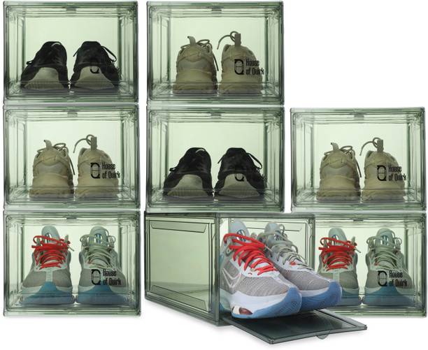HOUSE OF QUIRK Shoe Organizer, Shoe Storage Boxes,Large Shoe Boxes with Magnetic Door-Pack of 8 Plastic Collapsible Shoe Stand