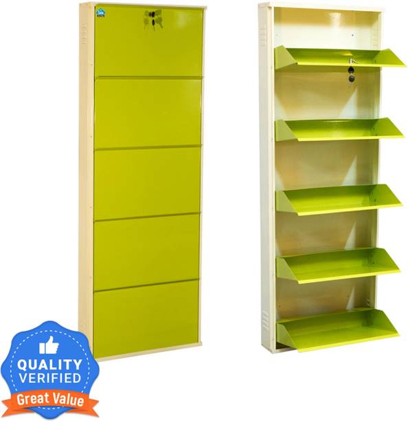 Delite Kom 24 Inch Wide, 5 Shelf | Store 15 Shoe/25 Slipper | Lockable, Wall Mount Metal Shoe Rack