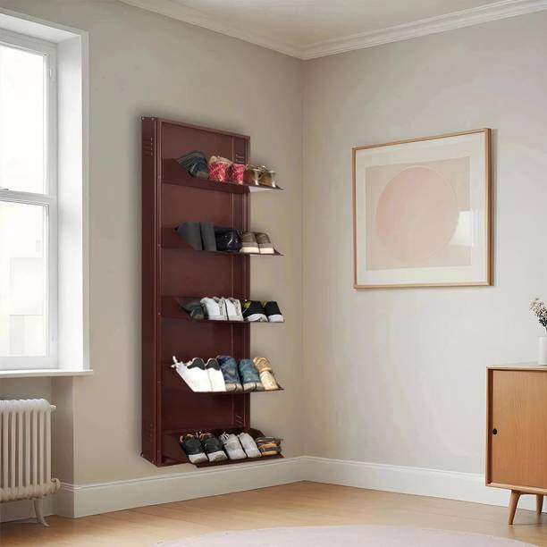 Delite Kom 20 Inch Wide, 5 Shelf | Store 12 Shoe/20 Slipper | Lockable, Wall Mount Metal Shoe Rack