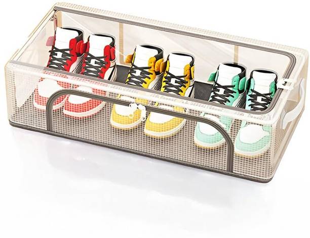 BETHAKJI Shoe Storage Box for Sneakers, Clear Shoe Boxes Stackable Foldable, Trainers Plastic Shoe Rack