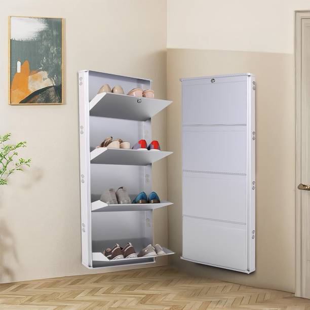 Jaimini Space-Saving 19 Inches Wide Wall-Mountable with Lock & Key for Home and Outdoor Metal Shoe Rack