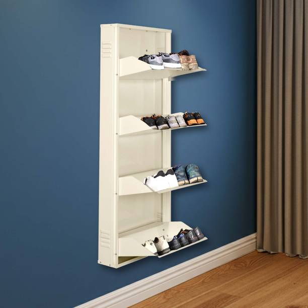 Delite Kom 20 Inch Wide, 4 Shelf | Store 10 Shoe/16 Slipper | Lockable, Wall Mount Metal Shoe Rack