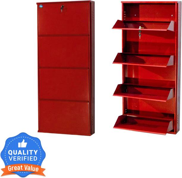 Delite Kom 24 Inch Wide, 4 Shelf | Store 12 Shoe/20 Slipper | Lockable, Wall Mount Metal Shoe Rack