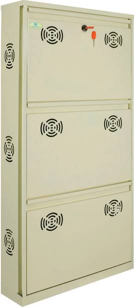 shandar steel 3 Door 20 Inches Wide Single Decker Wall Mounted With Central Locking System Metal Shoe Rack