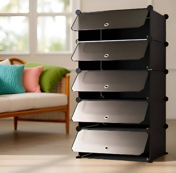 AD-RML DIY 5 Layer Folding Shoe Rack | Portable Plastic & Metal Organizer Stand Metal, Plastic Collapsible Shoe Stand