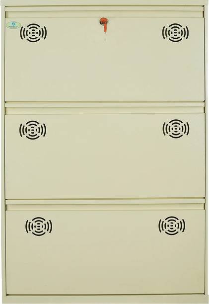 shandar steel 3 Door 28 inches Wide Single Decker Wall Mounted With Central Locking System Metal Shoe Rack