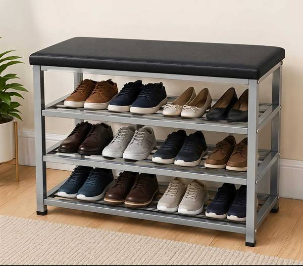 blessy Premium 3 Tier Shoe Rack with Seating Space Saving Shoe Storage Rack for Home Metal Shoe Rack