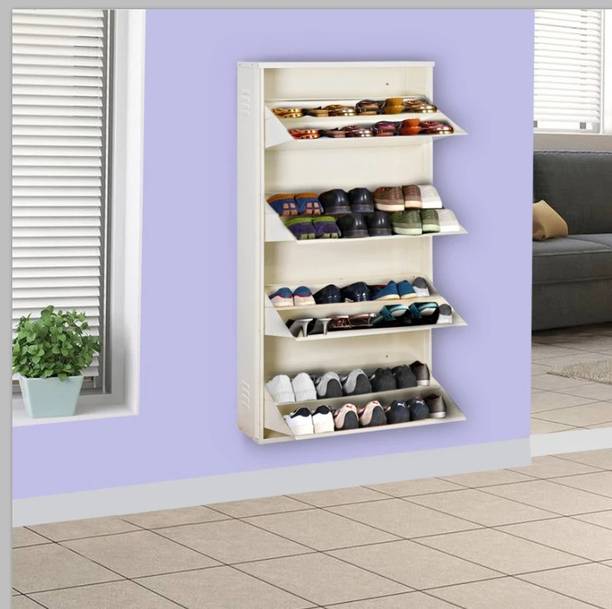 Delite Kom 29 Inch Wide, 8 Shelf | Double Decker | Store 28 Shoe/48 Slipper | Wall Mount Metal Shoe Rack