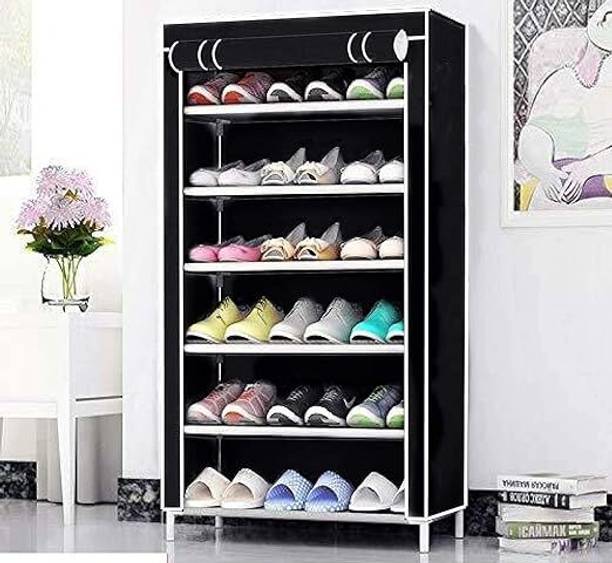 Chalia 6 Layer Shoe Rack Stand for Storage Organizer with Dust Proof Cover(BLACK) Plastic Shoe Stand
