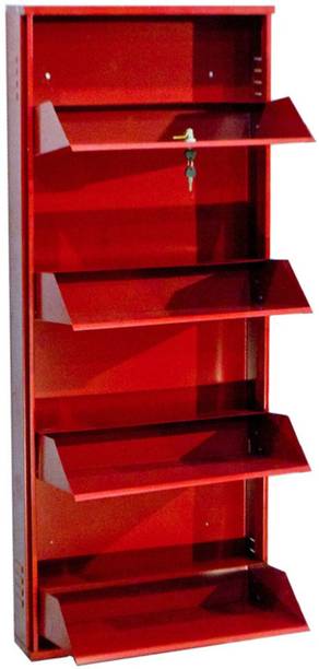 Delite Kom 20 Inch Wide, 4 Shelf | Store 10 Shoe/16 Slipper | Lockable, Wall Mount Metal Shoe Rack