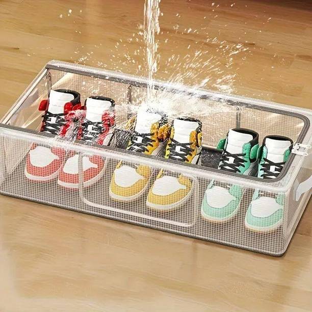 Culture Creative Foldable Under Bed Shoe Storage Organizer with Transparent Zipper Cover Plastic Collapsible Shoe Stand
