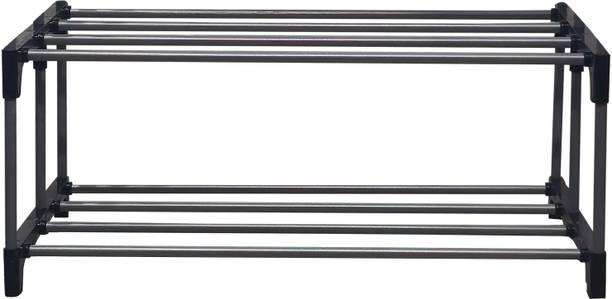 Philoshop Space-Saving 2-Tier Metal Open Shoe Rack Metal Collapsible Shoe Stand