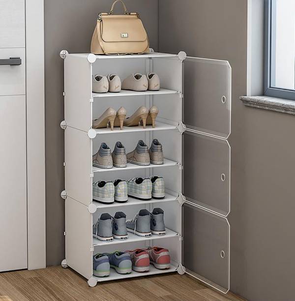 KROOH Shoe Stand DIY Plastic Shoe Portable Storage Organizer 6 Cube Stand Home/Office Metal, Plastic Collapsible Shoe Stand
