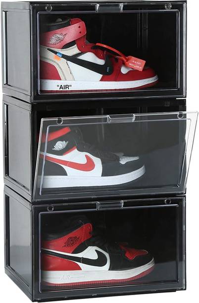Sampri Plastic Sneaker Containers Bins Portable Storage Organizer Space Saving Foldable Plastic Shoe Rack