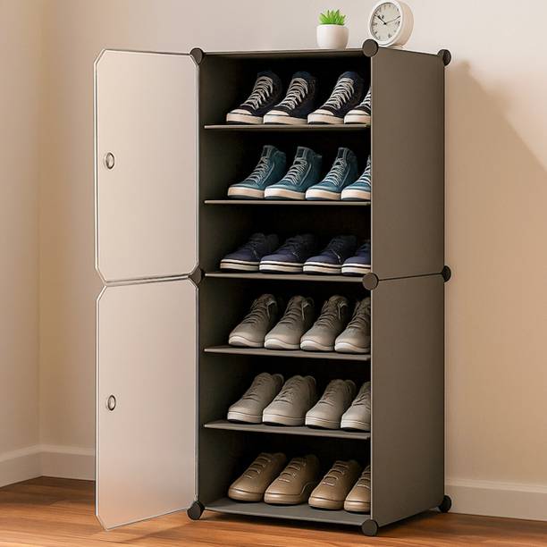 Sasimo 6-Shelf-2-Door Plastic Cubort Shoe Rack Plastic Collapsible Shoe Stand