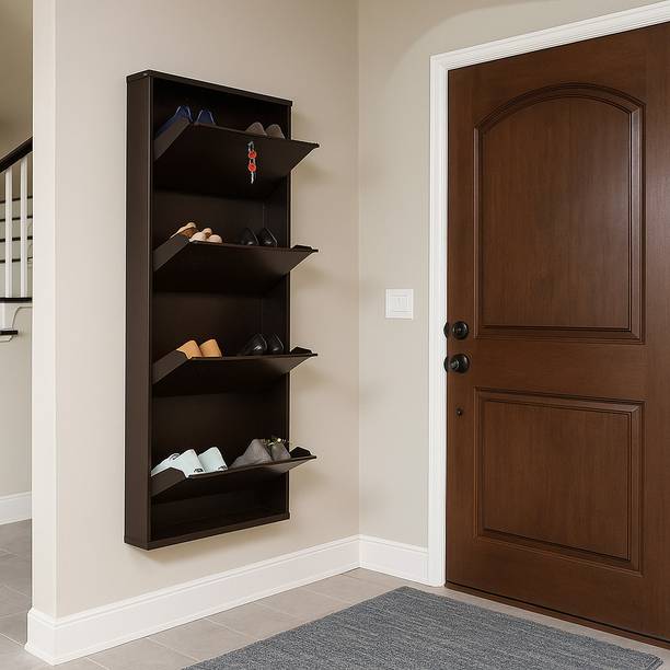 Aavatar 04 Door Brown 21 Inch Wall Mounted Modern Shoerack Metal Shoe Rack