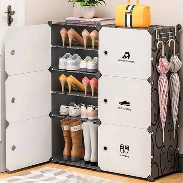PYXBE 6-Door 12-Shelves Black imported Plastic shoes rack,slipper stand ,furniture Plastic Shoe Rack