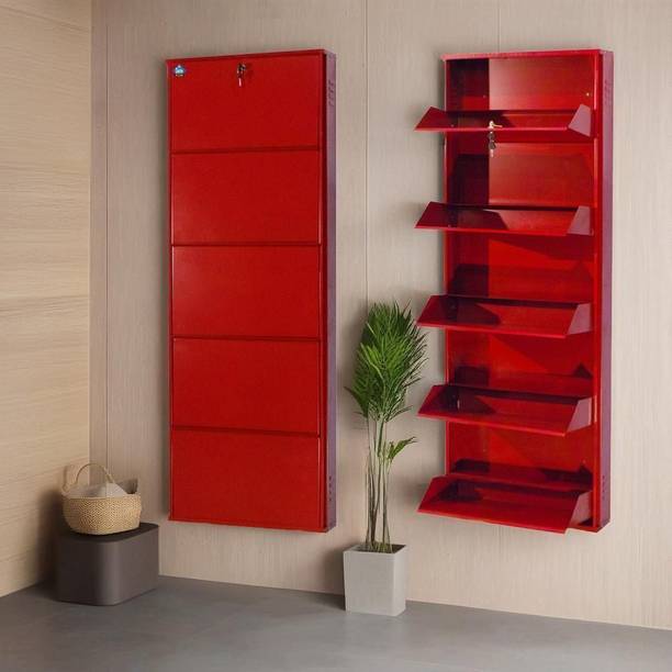 Delite Kom 24 Inch Wide, 5 Shelf | Store 15 Shoe/25 Slipper | Lockable, Wall Mount Metal Shoe Rack
