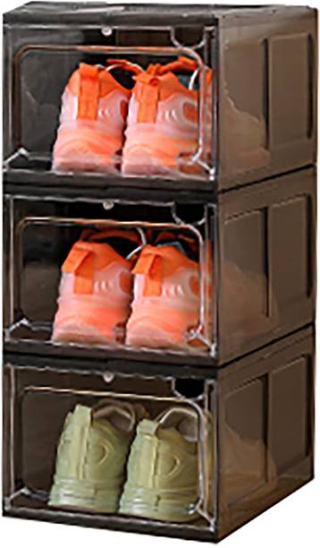 HOUSE OF QUIRK Large Shoe Boxes with Magnetic Door, Clear Stackable Plastic Shoe Containers Plastic Collapsible Shoe Stand