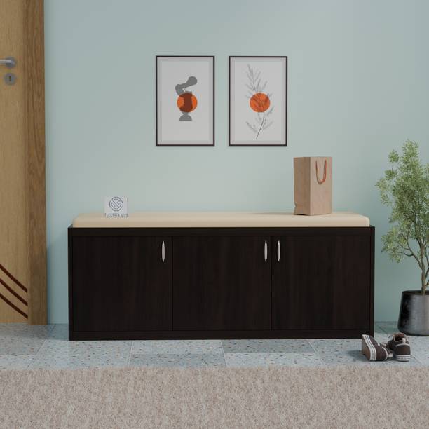 Floresta Wud Engineered Wood Shoe Rack with Cushion Seat | 3 Door Shoe Cabinet for Entryway Engineered Wood Shoe Rack
