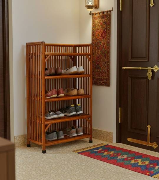 Zaydio Premium Wooden Shoe Stand with Open Slat Design 5 Tier Bamboo Shoe Rack for Home Bamboo Shoe Stand