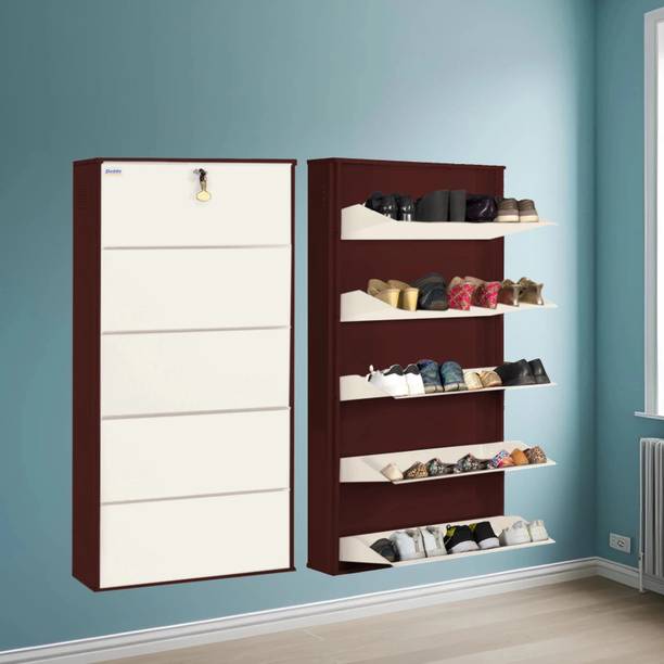 Delite Kom 29 Inch Wide, 5 Shelf | Store 18 Shoe/30 Slipper | Lockable, Wall Mount Metal Shoe Rack