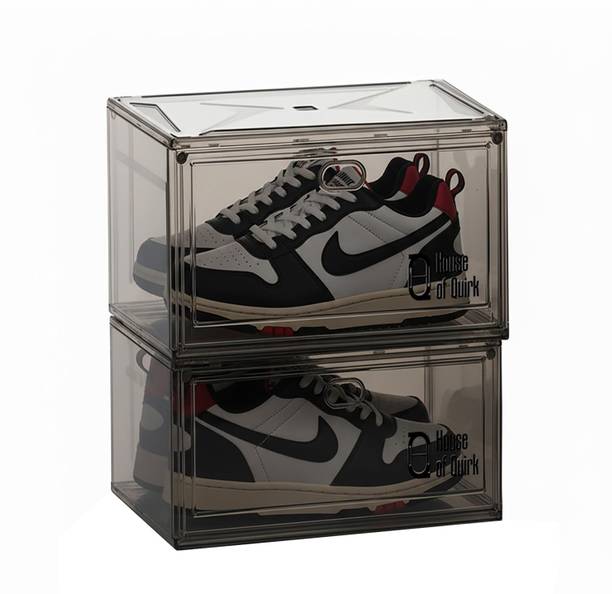HOUSE OF QUIRK Shoe Boxes with Magnetic Door, Clear Stackable Plastic Shoe Containers Plastic Shoe Rack