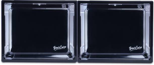 Bear Care Sneaker Storage Box - Black (Pack of 2) | Side Opening Sneaker Box | Plastic Shoe Rack
