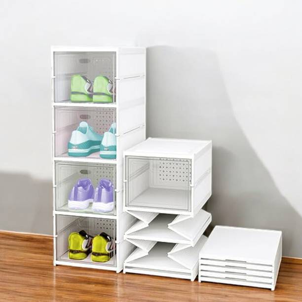 Homeness 4 Layer Foldable Shoe Organizer Storage Box/ Collapsible Shoe Rack/ Foldable Plastic Collapsible Shoe Stand