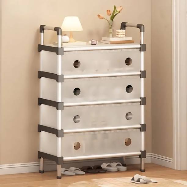SEASONS 5-Shelf-4-Door Plastic Cubort Shoe Rack Plastic Collapsible Shoe Stand