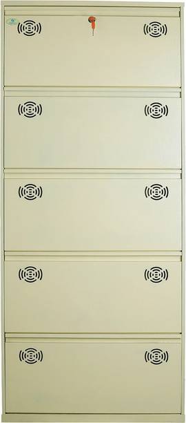 shandar steel 5 Door 28 Inches Wide Single Decker Wall Mounted With Central Locking System Metal Shoe Rack